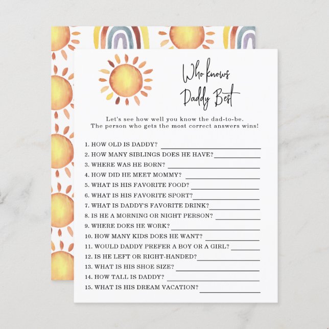 Sunshine Game Quem conhece melhor o PAI (Frente/Verso)