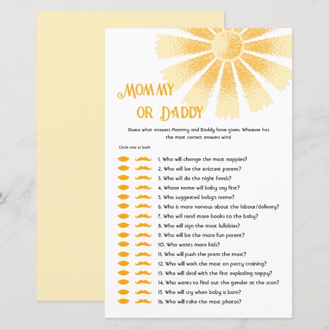 Sunshine Guess Quem Disse Que Era Mamãe Ou Jogo Pa (Frente/Verso)