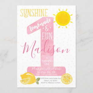 Sunshine Lemonade Primeiro Convite De Aniversário