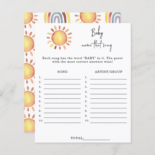 Sunshine Name, esse jogo de chá de fraldas de músi (Frente/Verso)