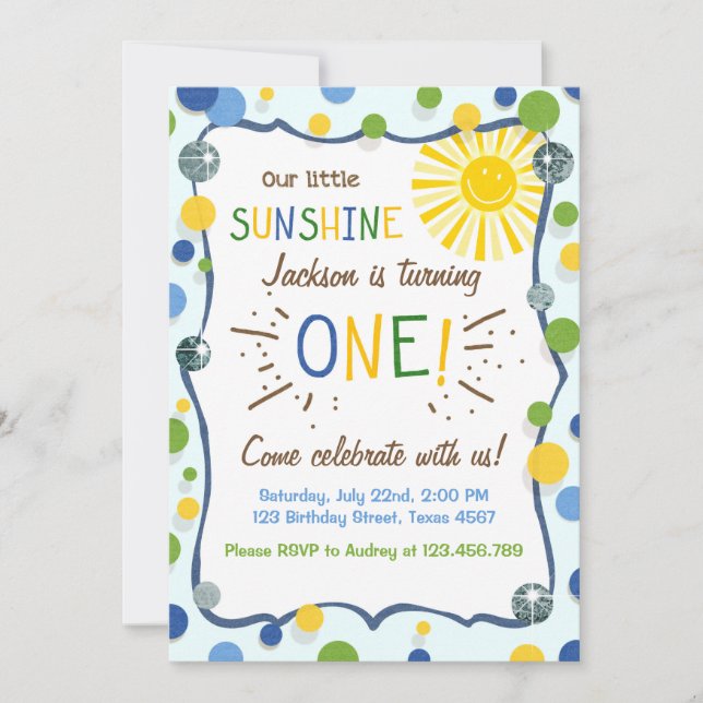 Sunshine Primeiro Convite de aniversário (Frente)