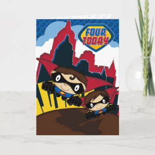 Super-herói no Cartão de Aniversário da Cena da Ci