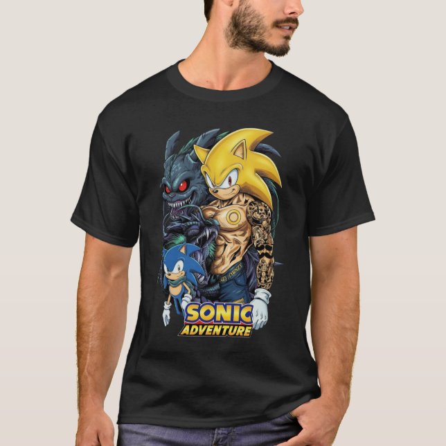 Super Sonic Tattooed Gym Bro T-Shirt | Beta Sonic  (Frente)