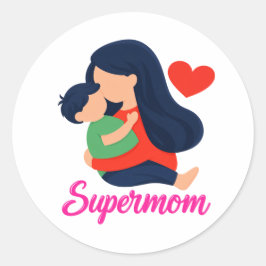 Supermãe Adesivo Redondo Mãe e Filho Fofo