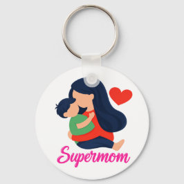 Supermãe Mãe e Filho Ilustrados em Porta-Chaves