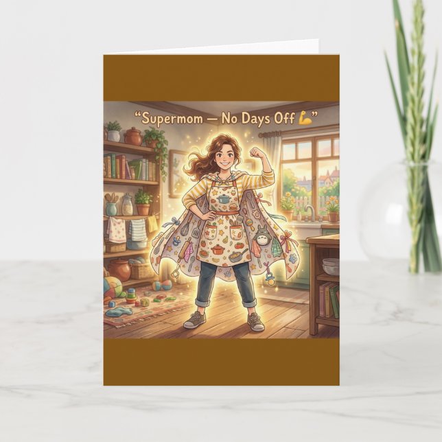Supermãe Sem Dias de Folga design de cartão de Mãe (Frente)