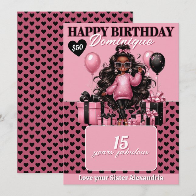 Suporte de Cartão de Presente de Aniversário Afro- (Frente/Verso)