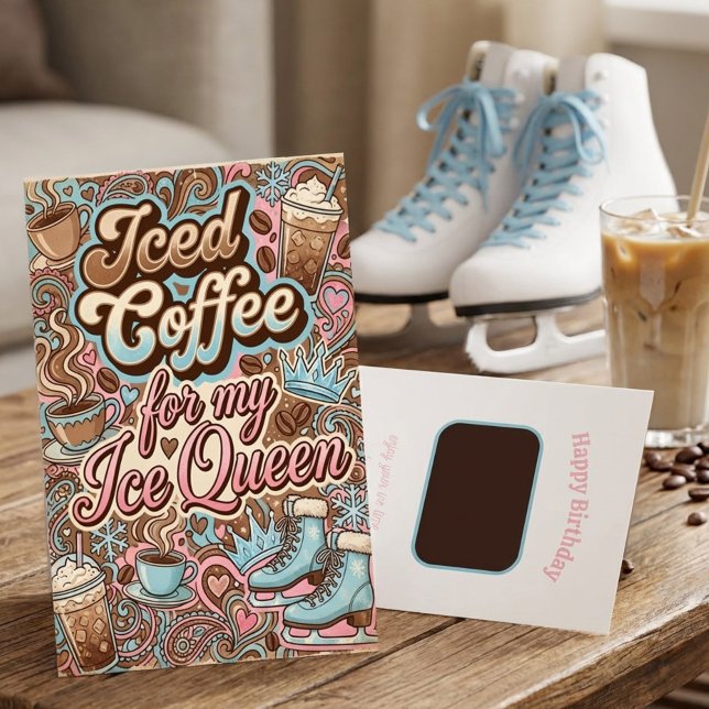 Suporte de Cartão Presente de Café Gelado Retro Ra (Coffee gift card holder for ice skater friend)