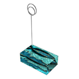 Suporte Para Cartão De Mesa Agate Teal Blue Glitter Marble Aqua Turquoise