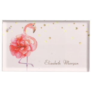 Suporte Para Cartão De Mesa Flor Flamingo Rosa, Confetti Dourado