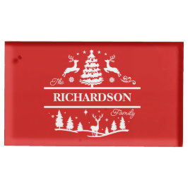 Suporte Para Cartão De Mesa Nome da Família Personalizada do Red Christmas | F