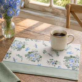 Suporte Para Prato Rosas Azuis e Lírios Brancos em Aquarela (Verde)