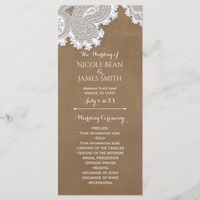 Suporte para Programas de Casamento com Renda Bran (Frente)