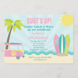 Surf Aniversário Convite para Garota em Rosa!