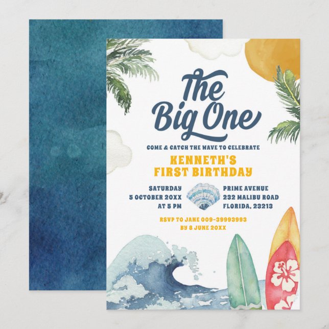 Surf Beach Summer Big One Primeiro Convite de Aniv (Frente/Verso)