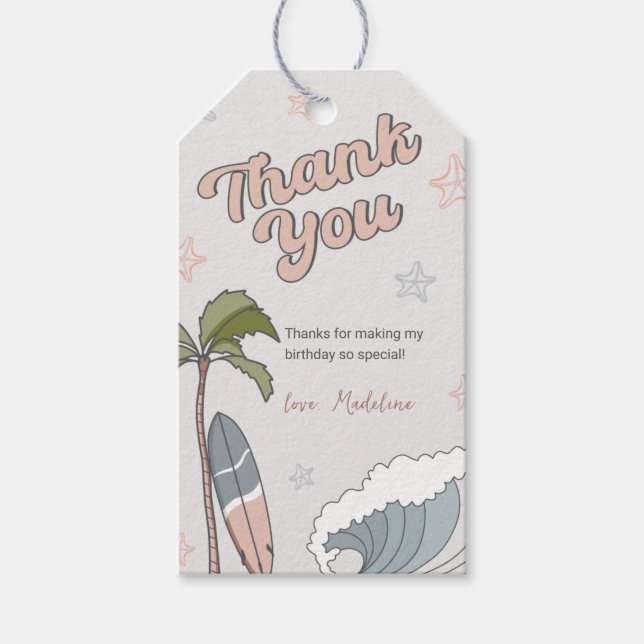 Surf No Oceano Aniversário Obrigado Etiqueta (Frente)
