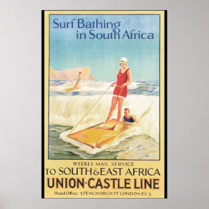 Surf que banha-se no poster das viagens vintage de