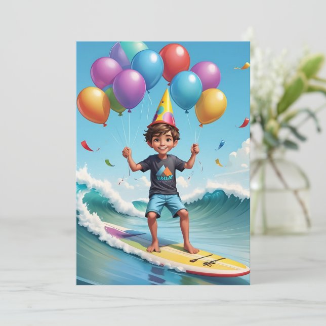 surf surfar em convites de festas de aniversários  (Em pé/Frente)