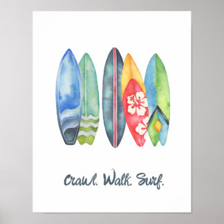 Surf Watercolor Baby Nursery Impressão