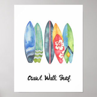 Surf Watercolor Baby Nursery Impressão