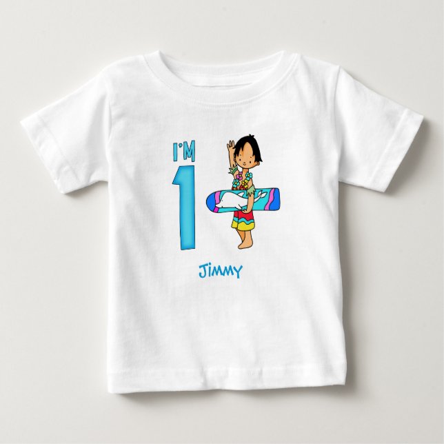Surfer Dude primeiro aniversario Baby T-Shirt (Frente)