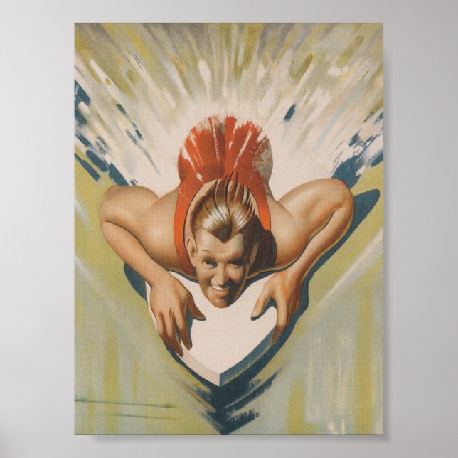 Surfer em um Poster vintage antigo de Conselho (Frente)