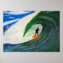 Surfer Surfing Tuberide wall of ocean water poster