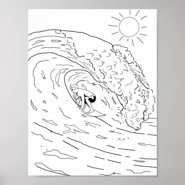Surfing Adult Coloring Poster (Frente)