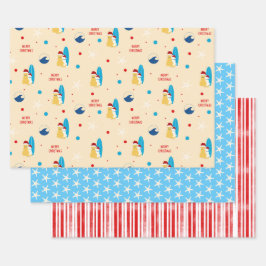 Surfing Beach Dog Christmas Wrap Set of 3