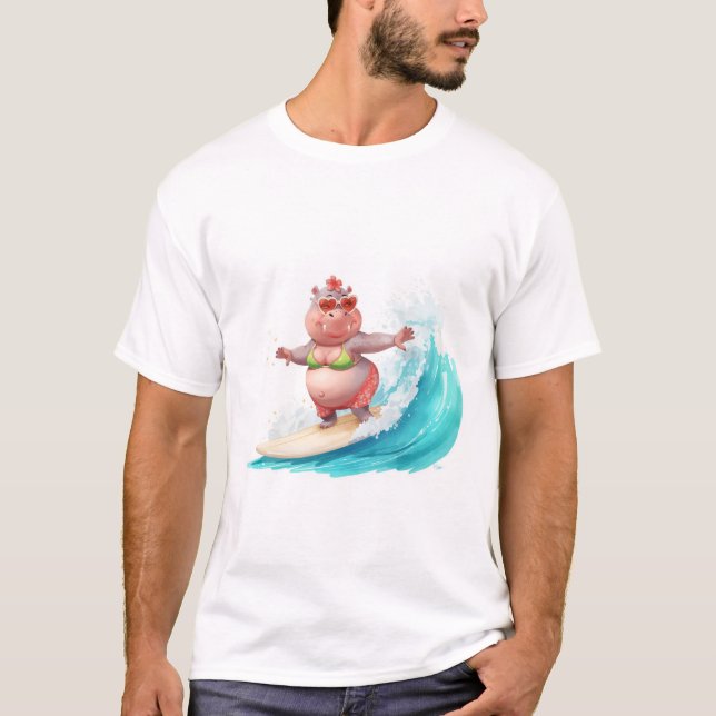 Surfing Hippo Christmas Bikini Hippo T-Shirt  (Frente)