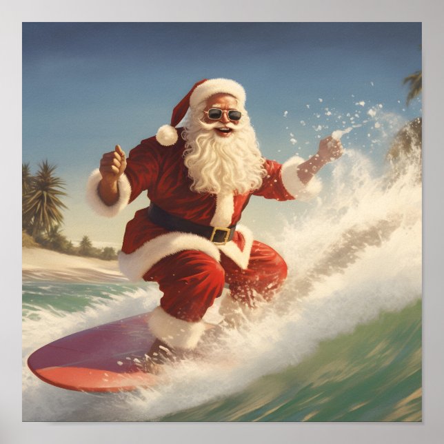 Surfing Santa Claus Holiday poster (Frente)