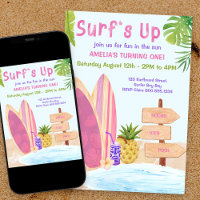 Surfs Up First Festa de aniversário Girls Convite