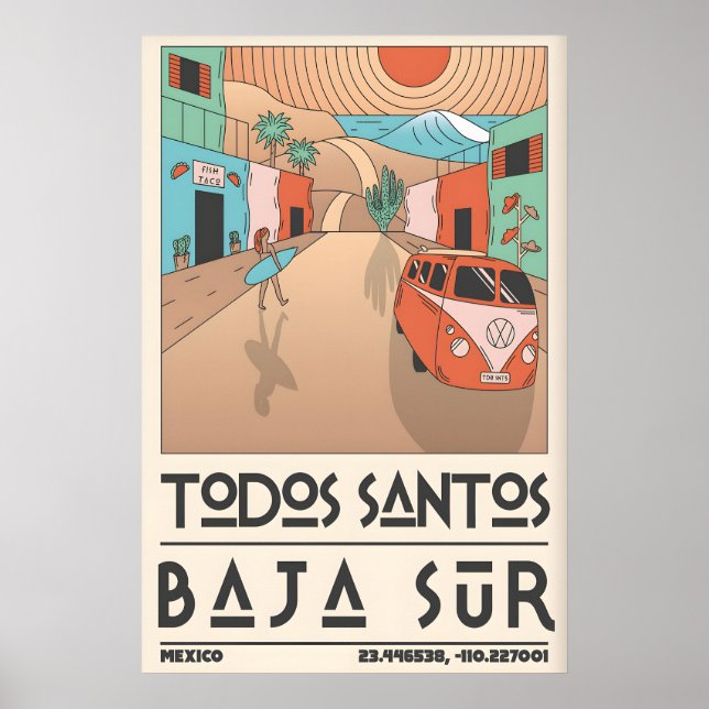 Surfside Bliss Impressão - Van VW Vintage e Mexica (Frente)