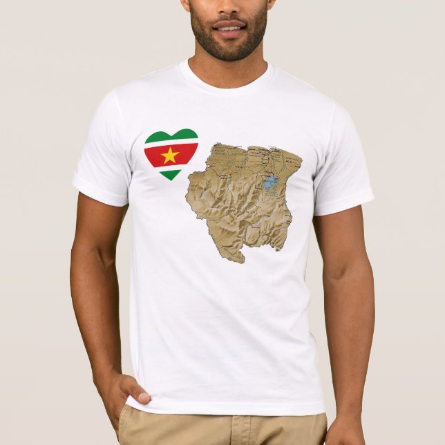 Suriname Flag Heart and Map T-Shirt (Frente)
