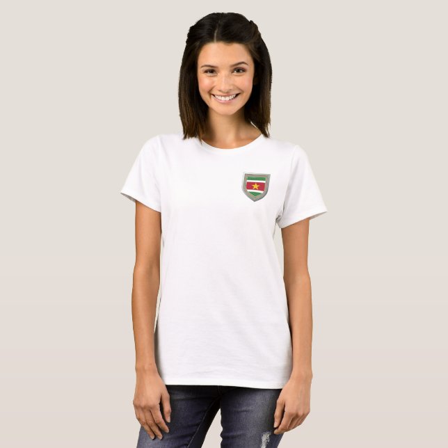 Suriname Flag Shield T-Shirt (Frente Completa)