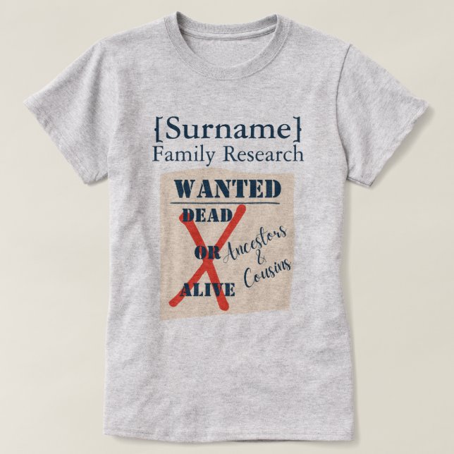 [Surname] Family Research (Wanted Poster) T-Shirt (Frente do Design)