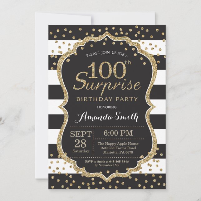 Surpresa 100º Convite de Aniversário. Brilho Doura (Frente)