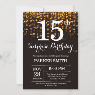 Surpresa 15 de Aniversário Convite Dourado Glitte