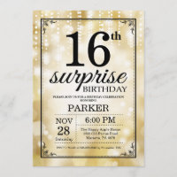 Surpresa 16º Aniversário Convite Dourado Literatur