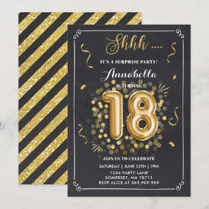 Surpresa 18º Aniversário Convite Dourado Quadro