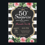 Surpresa 50º Aniversário Convite Mulheres Floral<br><div class="desc">Surpresa 50º Convite de Aniversário para Mulheres. Convidar Festa de aniversário Preta e Dourada. Dourada Glitter. Flor Floral Cor de Água Rosa. Black and White Stripes. Chalkboard. Digital Imprimível.
Para mais personalização,  clique no botão "Personalizar" e use a ferramenta design para modificar este modelo.</div>
