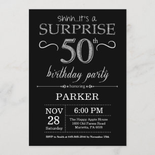 Surpresa 50º Aniversário Convite Preto e Prata
