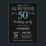 Surpresa 50º Aniversário Convite Preto e Teal<br><div class="desc">Surpreenda o 50º Convite de Aniversário com o Fundo do Negra e do Teal Glitter. Chalkboard. Aniversário Adulto. Homens ou Mulheres no Dia Convidam. Qualquer idade. Para mais personalização,  clique no botão "Personalizar" e use nossa ferramenta de design para modificar este modelo.</div>