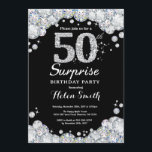 Surpresa 50º Aniversário Convite Silver Diamond<br><div class="desc">Surpreenda 50º Convite de Aniversário. Fundo do Quadro do Diamante do Silver Rhinestone. Convidado Elegante Birthday Bash. Preto e Branco. Aniversário Adulto. Mulheres Aniversário. Homens Aniversário. Para mais personalização,  clique no botão "Personalizar" e use nossa ferramenta de design para modificar este modelo.</div>