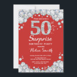 Surpresa 50º Aniversário Convite Silver Diamond<br><div class="desc">Surpreenda 50º Convite de Aniversário. Fundo Vermelho e Silver Rhinestone Diamond Vermelho. Convidado Elegante Birthday Bash. Aniversário Adulto. Mulheres Aniversário. Homens Aniversário. Para mais personalização,  clique no botão "Personalizar" e use nossa ferramenta de design para modificar este modelo.</div>