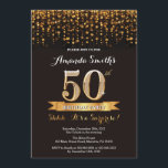 Surpresa 50º Convite de Aniversário Preto e Dourad<br><div class="desc">Surpreenda 50º Convite de Aniversário. Glitter preto e Dourado. Convite para Festas de aniversário de adultos. Mulheres ou Homens Bday Bash. Para mais personalização,  clique no botão "Personalizar" e use nossa ferramenta de design para modificar este modelo.</div>