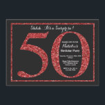 Surpresa 50.º Aniversário Convite Vermelho<br><div class="desc">Surpreenda 50º Convite de Aniversário. Festa de aniversário brilhante preto e vermelho Convide com fundo de quadro. Surpresa Aniversário. Aniversário Adulto. Homens ou Mulheres Bday Bash Party. Para mais personalização,  clique no botão "Personalizar" e use nossa ferramenta de design para modificar este modelo.</div>