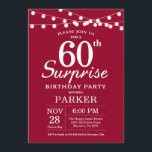 Surpresa 60º Aniversário Convite Burgundy Vermelho<br><div class="desc">Surpreenda 60º Convite de Aniversário com Luzes de Cordas. Fundo Vermelho Burgundy. 13 15 16º 18º 20 21rua 30 40º 50º 60º 80 de 70 100º,  qualquer idade. Para mais personalização,  clique no botão "Personalizar" e use nossa ferramenta de design para modificar este modelo.</div>
