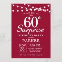 Surpresa 60º Aniversário Convite Burgundy Vermelho