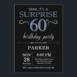 Surpresa 60º Aniversário Convite Preto e Azul<br><div class="desc">Surpreenda 60º Convite de Aniversário com Fundo de Brilho Negro e Azul. Chalkboard. Aniversário Adulto. Homens ou Mulheres no Dia Convidam. Qualquer idade. Para mais personalização,  clique no botão "Personalizar" e use nossa ferramenta de design para modificar este modelo.</div>